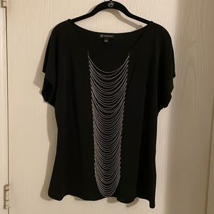 INC Black Blouse with Silver Chains